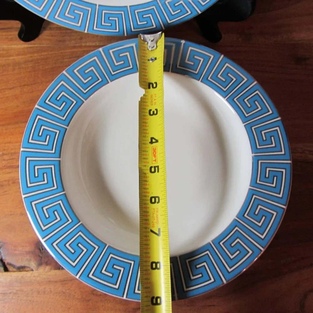 Jonathan Adler silver & blue greek key bowls- pair of 2 (W5105)